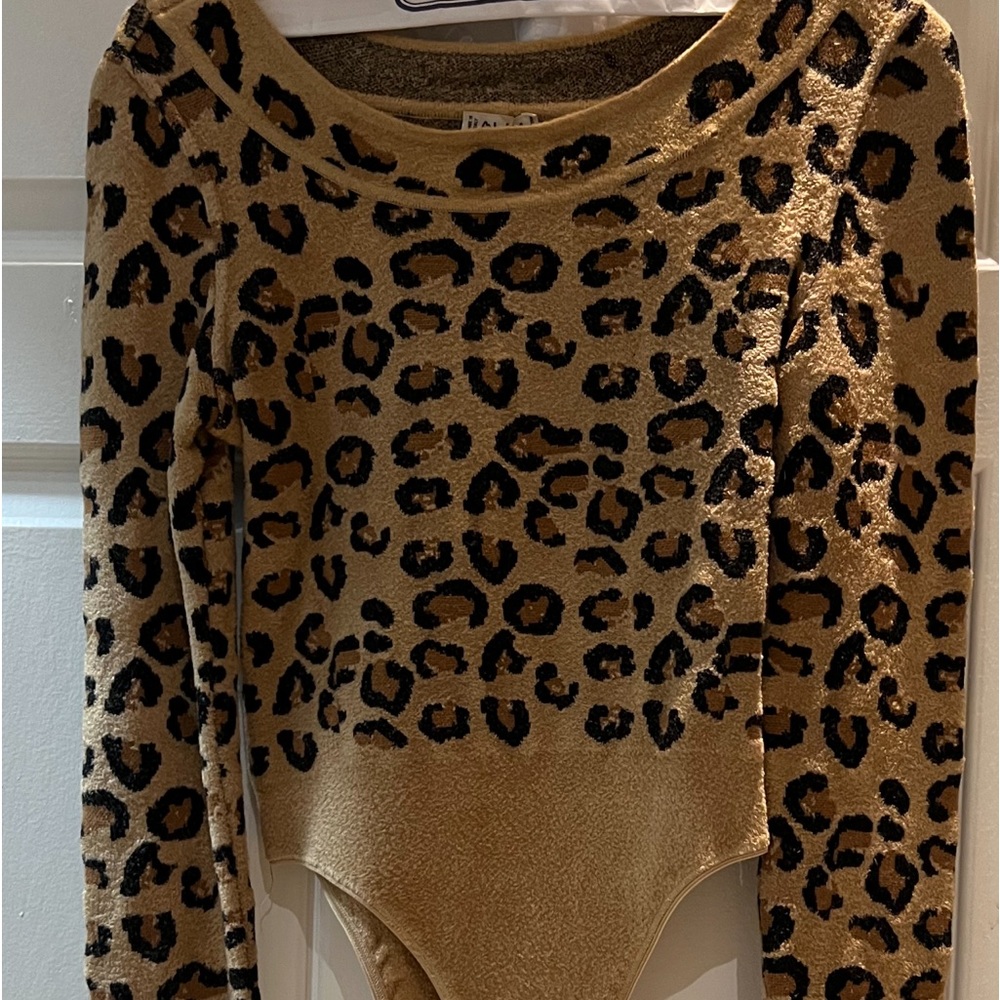 Azzedine Alaia Iconic 1990’Leopard Collection Off Shoulder Long Sleeve Bodysuit